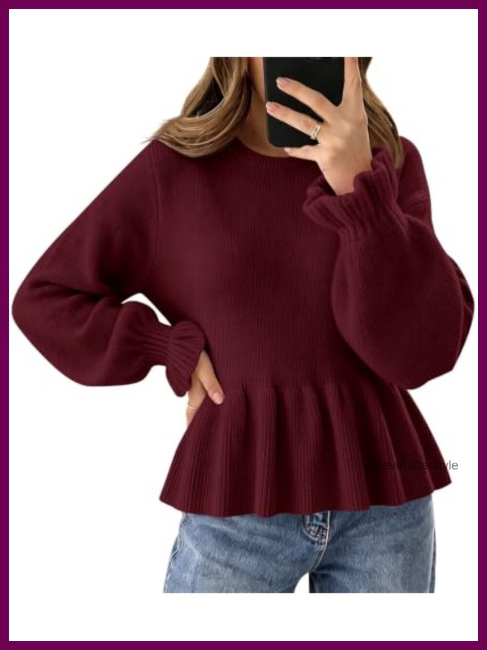 Women's Ribbed Knit Peplum Sweater Cropped Babydoll Ruffle Long Sleeve